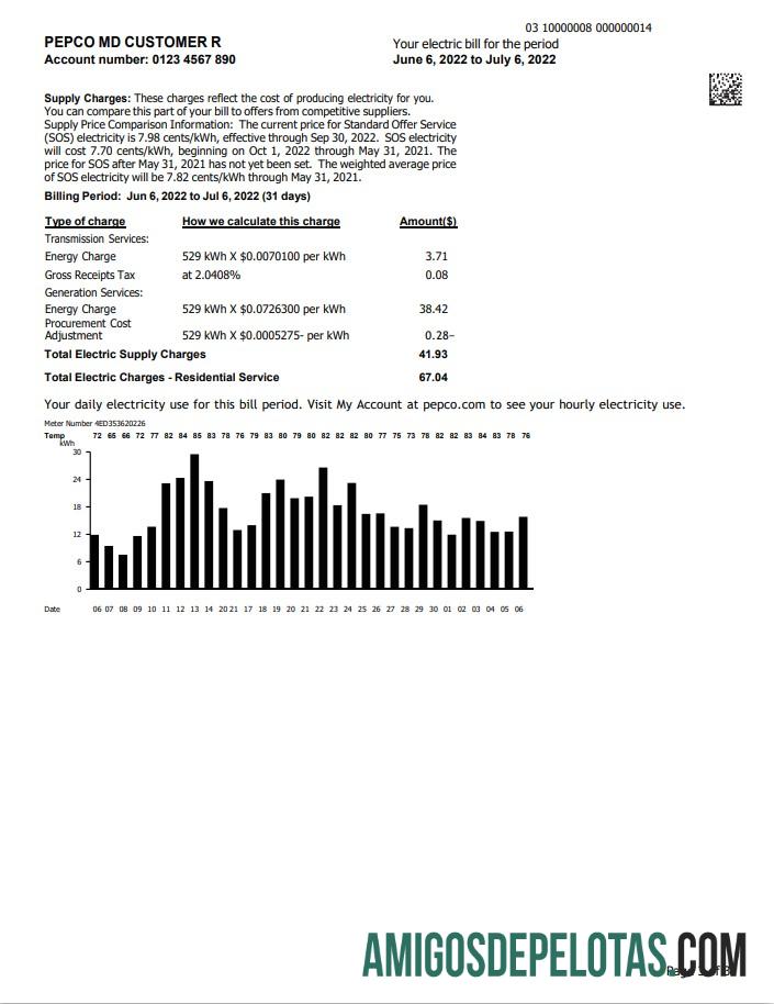 Para baxiar Conta de serviços públicos da Pepco nos EUA, Maryland, modelo Word e PDF, 3 páginas 3